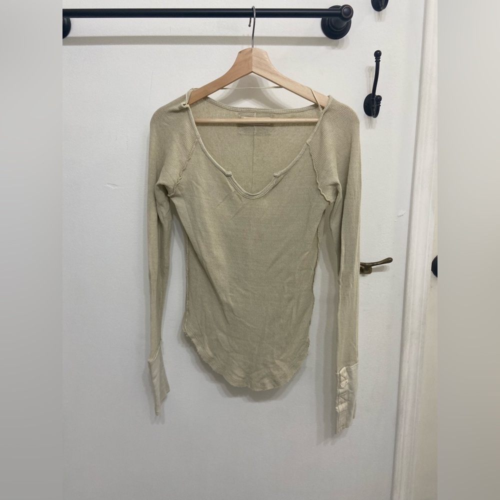 We The Free by Free People Beige Thermal Long Sleeve Top